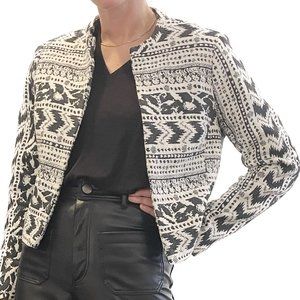 ASOS Black & White Collarless Short Jacket Tribal Chevron Striped Print